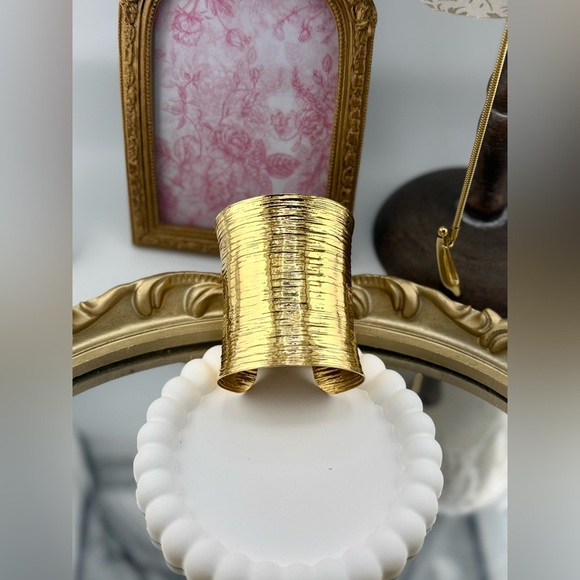 Bold Wide Gold Cuff Bracelet – Stainless Steel, PVD Real Gold Plated - Picture 8 of 12